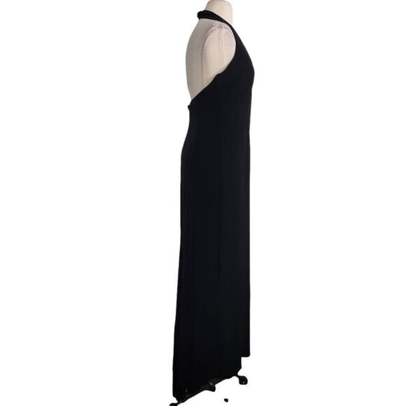 Vtg Y2K Betsey & Adam Black Velvet Formal Maxi Dress Sz M Halter Beaded V-Neck - Picture 4 of 7